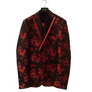 Biarelli Red/Black Rose Peak-Lapel Dinner Tuxedo Set